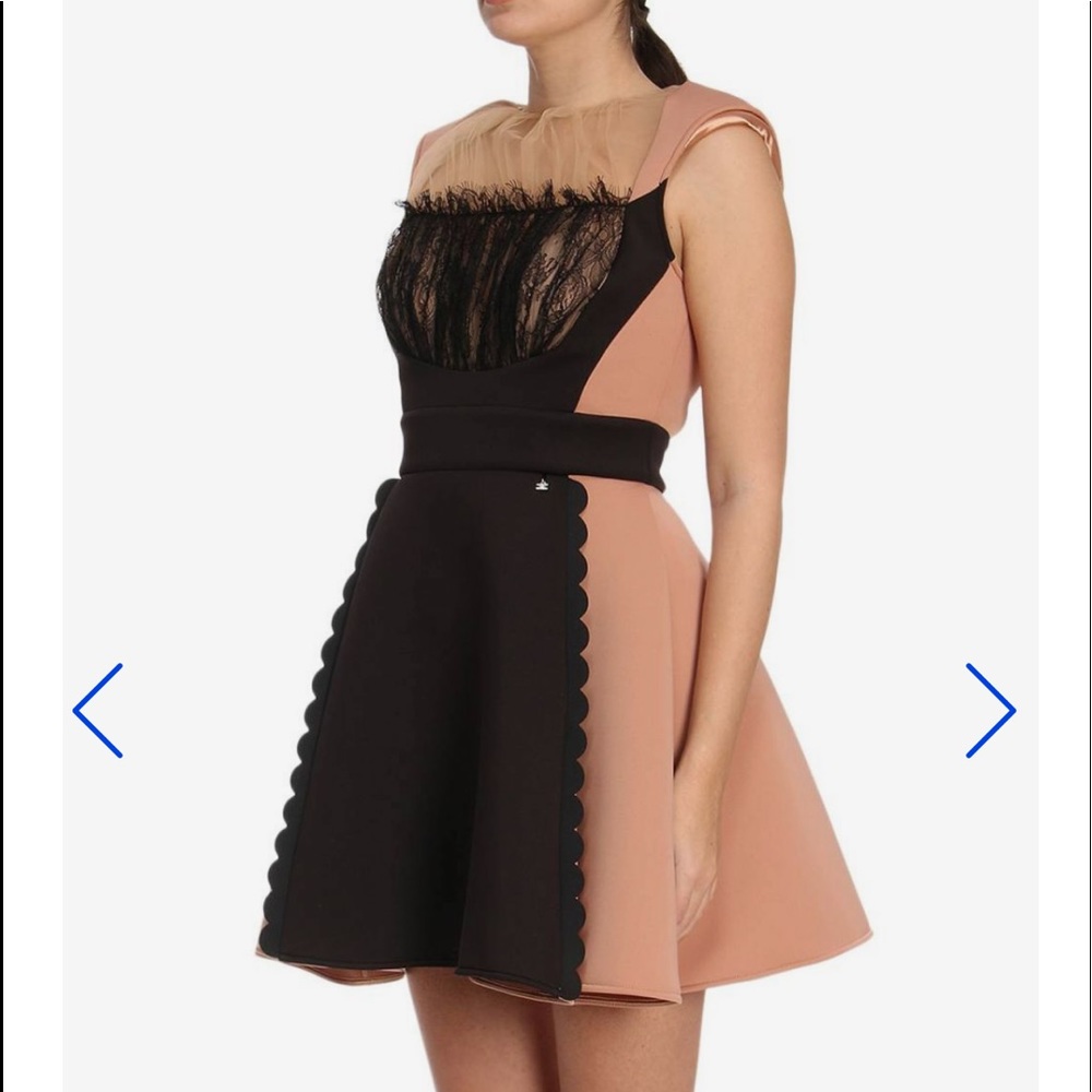 Womens Mini Dress in Blush Pink and Black with Lace Detail